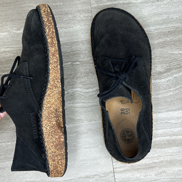 Birkenstock Gary Black Suede Classic Cork Sole Lace Up Womens 7 EUC - Picture 11 of 15